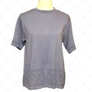 Alfred Dunner Sweater Blue Short Sleeve Scalloped Hem Size L